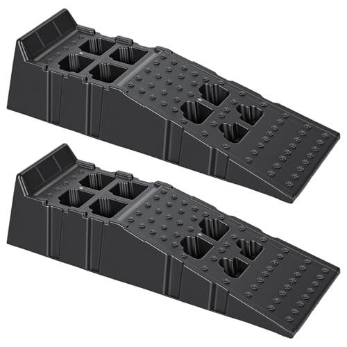 2 PCS Car Ramps for Oil Changes, 13000lbs Heavy Duty Plastic Oil Change Ramps, 12" Wide Low Profile Design with 8.6" Lift Height, Jack Support for Vehicle Service & Garage Repair Black