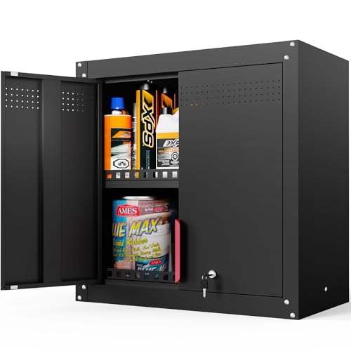Eltean 30" Garage Wall Cabinet, Metal Wall Cabinet with Lock & Adjustable Shelf,Heavy-Duty Black Garage Storage Cabinet,Ventilated Metal Wall Cabinets for Workshop & Tools
