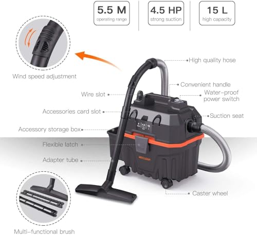 WECLEAN 4 Gallon 5.5 Peak HP Commercial Wet Dry Vacuum Cleaner, Heavy Duty Shop Vac with Blower Function, HEPA Filter, Portable Wet Dry Vac for Garage Car Detailing Construction Cleanup