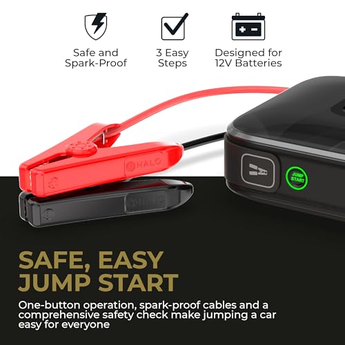 Halo Bolt Ultimate 3 Portable Car Battery Jump Starter | 130 PSI Air Compressor, 55.5Wh USB Power Bank, Large Display, Emergency Floodlight & Charger, Jumps Cars SUVs & Trucks, Inflates Tires — Black