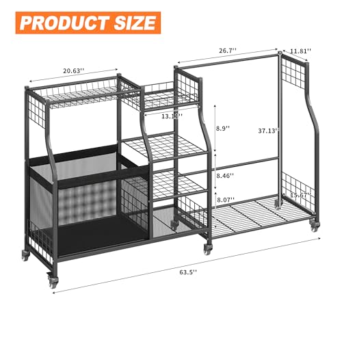 Ultrawall Sports Equipment Organizer with Wheels, Golf Bag Stand for Garage, Ball Storage Rack, Golf Bag Holder, Kids Toy Storage for Indoor/Outdoor