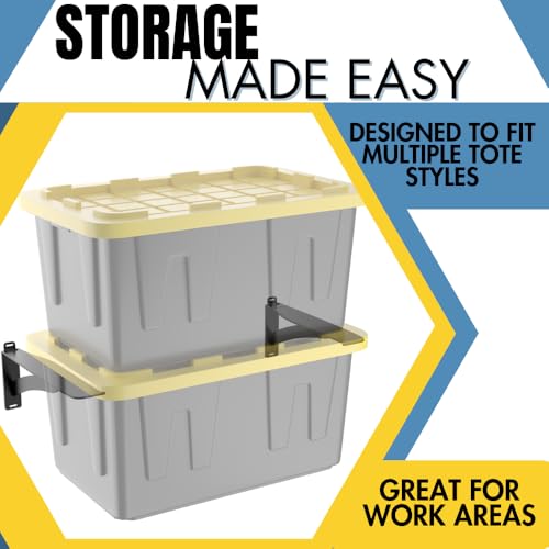 Koova Wall Mounted Tote Rack Storage System, Fits 27-Gallon Black and Yellow Commander Style Bins, Wall Mount Bracket Shelves for Garage Organization, Heavy Duty Steel, Made in USA (3-Piece Set)