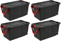 Sterilite 14699002 40 Gallon/151 Liter Wheeled Industrial Tote, Black Lid & Base w/Racer Red Handle & Latches, 4-Pack