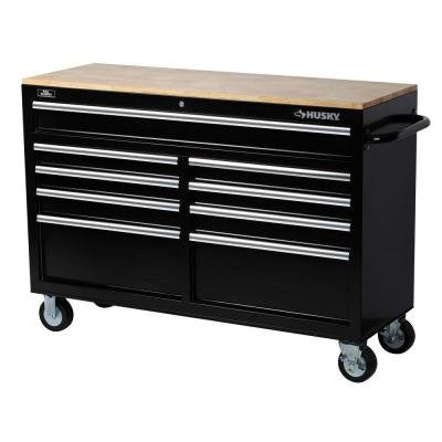 Husky 52 in. W 9-Drawer Mobile with 5 in. x 2 in. casters Work Bench in Black