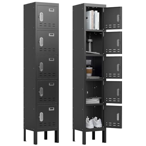 BUTISOW Metal Lockers - 66" Height Steel Lockers for Employees with 5 Door Storage Locker with Card Slot for Employees Gym School Home Office Garage - Assembly Required