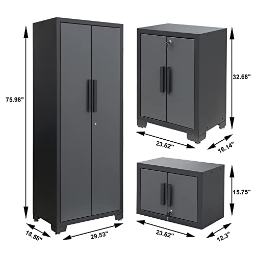 Torin Garage Storage System Heavy Duty 12Pcs Metal Organization Workbench，Wall, 4-Drawers Rolling Cabinet, Black/Grey