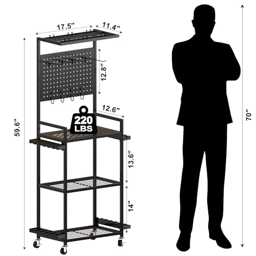 SEEAHEAD Fishing Rod Holders for Garage, Fishing Rod Storage Rack with Hooks & Wheels, Fishing Pole Holder Organizer, Tackle Box & Reel Storage Black