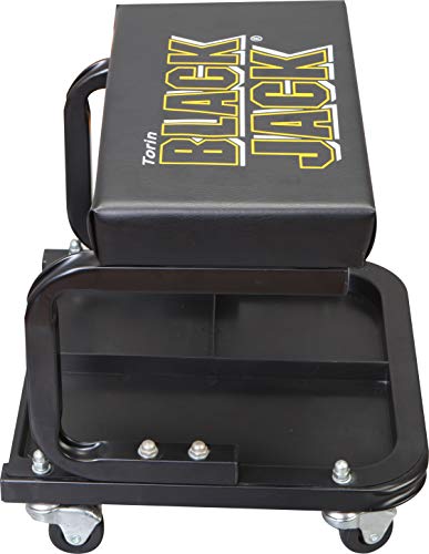 Torin ATR7211 Blackjack Rolling Creeper Garage/Shop Seat: Padded Mechanic Stool with Tool Tray Storage, Black, Large