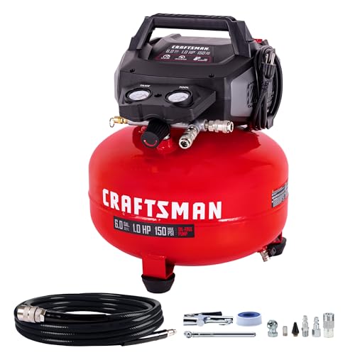 CRAFTSMAN 6 Gallon Pancake Air Compressor, Portable Oil-Free, 150 PSI, 2.6 SCFM @ 90 PSI, with 10-Piece Accessory Kit, Model CMXECXA0210641B