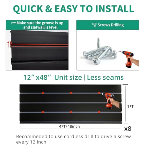 FRAYSCENT Slat Wall Paneling Garage Slat Wall Storage Systems Slatwall Panels Power Tool Organizer Wall Mount, PVC Garage Storage & Organization Products Slate Board (Black, 4ft x 8ft)