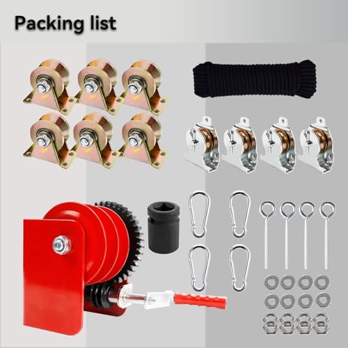 Adjustable Overhead Garage Storage Lift – Heavy-Duty Ceiling Hoist System with Hand Crank, 300 lbs Capacity, Space-Saving Garage Organizer, Easy Installation