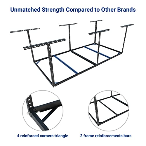 FLEXIMOUNTS 4x8 Overhead Garage Storage Rack without Decking, Storage Organization System, Heavy Duty Metal Garage Ceiling Racks, 600lbs Weight Capacity, Black, Lite Series