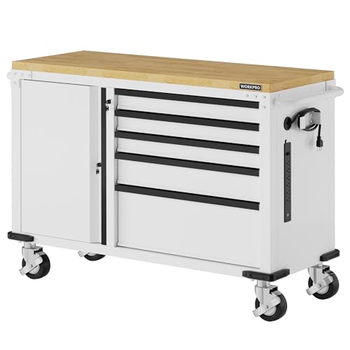 WORKPRO 52" x 20" 5-Drawer & 1-Door Rolling Tool Chest, Heavy Duty Tool Chest with Wheels, Power Strip, Locking System, Rolling Cabinet for Garage, Home & Kitchen, 1000 lbs Capacity