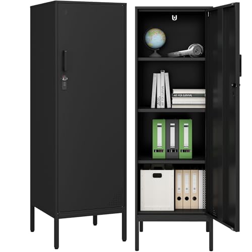 Steehoom Metal Storage Cabinet with Lock, 4 Tier Lockable Cabinet, Lockers for Employee, Changing Room,Home, Office, School, Gym, Garage (Black, 15.75" D x 15.75" W x 49.21" H)