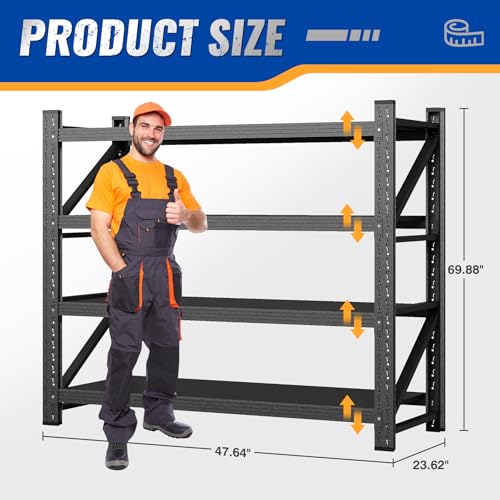 BYNSOE 48" W Storage Shelves 3000lbs Garage Metal Shelving Heavy Duty Garage Shelves Adjustable Storage Shelves for Industrial, Factory,48" W X 24" D X 69" H
