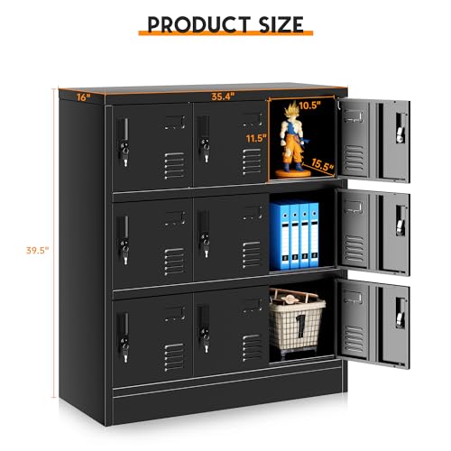 INTERGREAT 9 Door Storage Locker for Employee, Metal Locker for Office, Gym, Shool, Lockable Steel Locker with Lock and Card Slot for Home, Garage, Black
