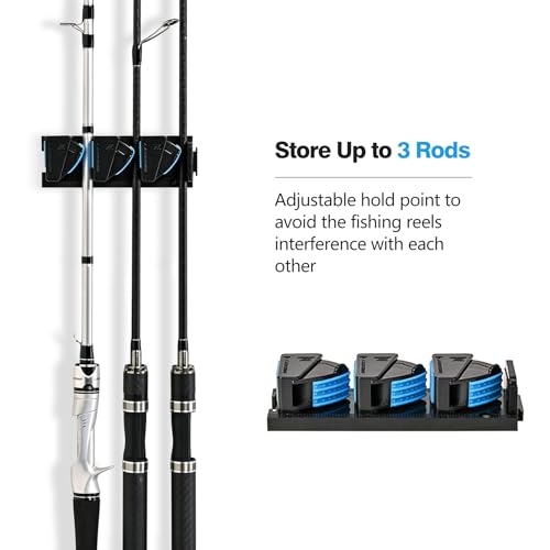 RESTCLOUD Fishing Rod Holder Vertical, Fishing Pole Holders for Garage, Fits 3-19mm Rod Diameter (3 Slots)