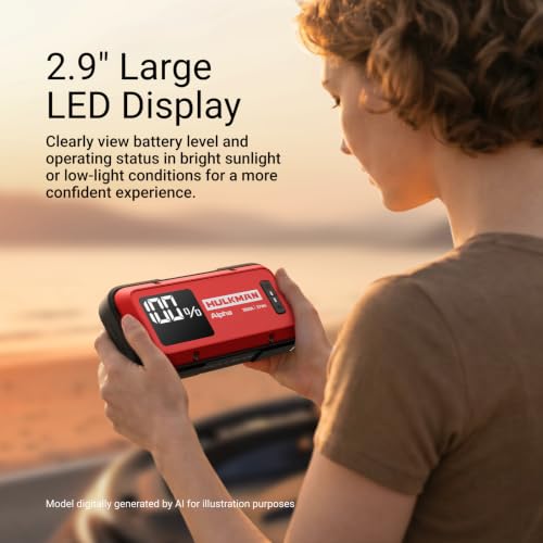 Hulkman Alpha,Ultra Red,1000A 37Wh Jump Starter,10000mAh Power Bank, Portable,12V Jump Box with Jumper Cables,45-Min Full Recharge,24-Month Standby,Easy Start,IP65,LED Display,for 6.5L Gas/3.0L Diesel