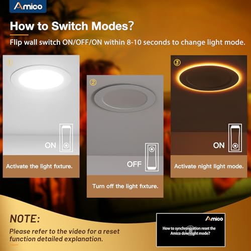 Amico 12 Pack 6 Inch 5CCT LED Recessed Ceiling Light with Night Light, 2700K/3000K/3500K/4000K/5000K Selectable Ultra-Thin Lighting, 12W=110W, 1100LM, Dimmable Canless Wafer Downlight ETL&FCC