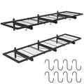 2 Pack Garage Wall Shelves, 46"X 12.5" Garage Shelving Wall Mounted, Heavy Duty Shelf Organizer with 8 Hooks, Black Floating Storage Metal Rack 320 LBS Capacity for Laundry Room, Office, Basement