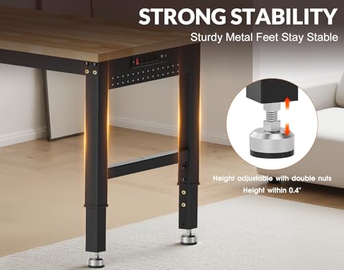 MUWOOD 72”Heavy Duty Work Bench, 2-Layer Adjustable Workbench, 5000 LBS Capacity Work Bench with Power Outlet & Pegboard, Rubber Wood Work Table for Garage, Workshop, Office, Home