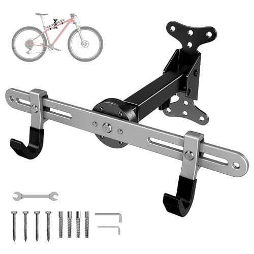 BEISHI Heavy-Duty Bike Wall Mount for Garage Aluminum Alloy & Steel Folding Bicycle Rack,360° Rotation,Adjustable Hook, 66lbs Capacity Horizontal Indoor Bike Storage, for Road Mountain Hybrid Bikes