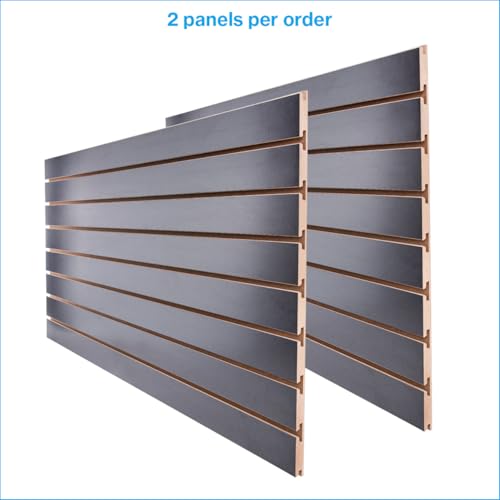 SSWBasics 4 ft x 2 ft Horizontal Black Slatwall Panels for Wall (24"H x 48"L) - Pack of 2 - Garage Wall Organizer Panels and Craft Storage Organization Slatwall Panel