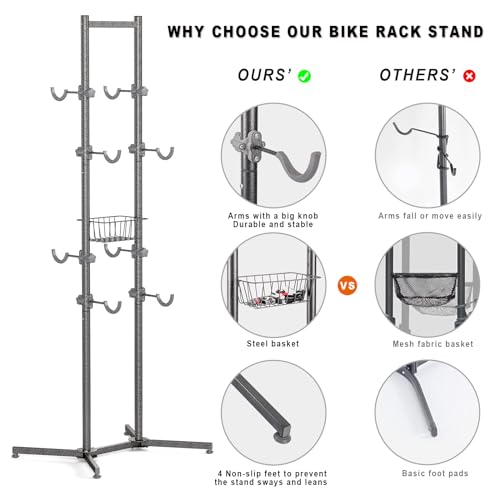 CXWXC 2-/4-Bike Storage Rack with Basket - Bike Rack Garage for Road, Mountain and Hybrid Bike Garage & Home (For 4 bikes)