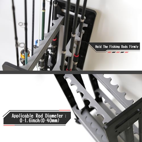 Jorazor Fishing Rod Holder,Fishing Pole Holders for Garage,Rod Holder for 16 Rod and Reel Combos,Vertical Fishing Rod Rack Floor Storage,Fishing Gifts for Men (Gray)