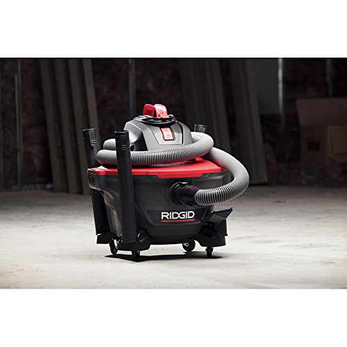 RIDGID 62698 RT0600 NXT 6-Gal. Wet Dry Shop Vacuum with Casters, 4.25 Peak HP Motor, and Pro Locking Hose, Dark Gray and Red