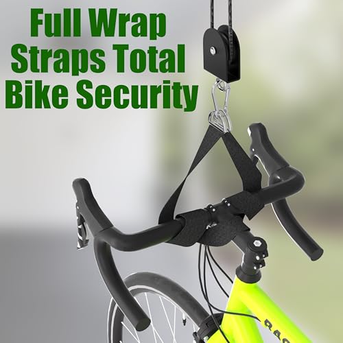 ZEUMIE Bike Hoist, Ceiling Mount Bike Hanger Holds 100 lbs, Ebike Lift Garage Overhead Storage for Bike, Ladder, Snowdoard