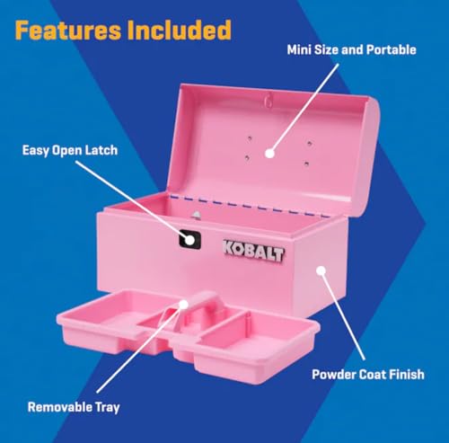 Portable Mini Toolbox 10.83-in W x 5.91-in H x 5.91-in D pink Steel Tool Box, makeup orginaztion, craft storage