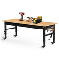 Betterhood 70" Adjustable Workbench on Wheels, 2000 LBS Heavy Duty Work Table with Power Outlets & Pegboard, Rubber Wood Workstation for Garage, Workshop, Office, Home, Commercial