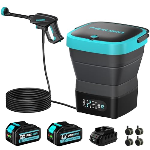 Cordless Washer,Foldable Washer with 2x5.0Ah Battery, 4 Adjustable Model, 4.5Gal Tank 10FT Hose, 6-in-1 Nozzle for Car Washer,Patio,Camping