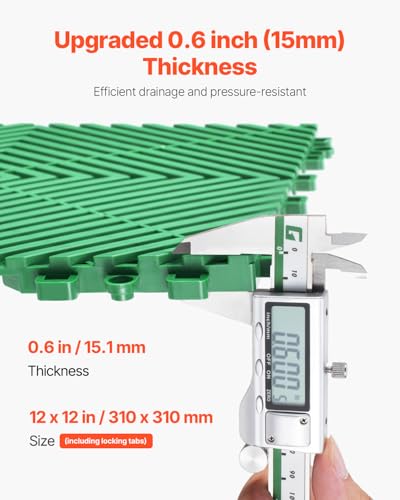 VEVOR Interlocking Drainage Mat, 50 Pcs Modular Interlocking Cushion, 12” x 12” Splicing Drainage Mats, Non-Slip PP Drainage Floor Tile and Shower Mat, for Garage, Garden, Kitchen & Outdoor, Green
