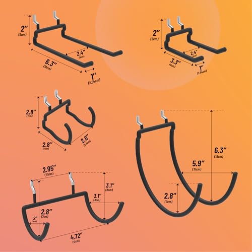HUHOLE 10-Pack Heavy Duty Pegboard Hooks for Power Tools & Garage Organization, Vinyl-Coated Steel Drill Holders & Utility Hangers, Fits Standard 1/4" Pegboards