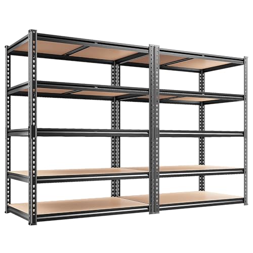 REIBII 2400LBS Garage Shelving 5 Tier Storage Shelves Heavy Duty, Adjustable Metal Shelving Unit,Garage Shelves for Basement,Warehouse,Pantry,Closet,Kitchen 72" H x 36" W x 16" D,2 Pack