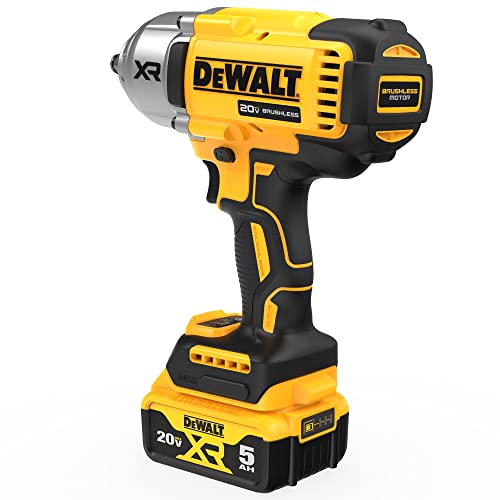 DEWALT 20V MAX Cordless Impact Wrench with Hog Ring Anvil, Brushless High Torque 1/2 Impact Gun, 4-Mode Speed, Includes Battery, Charger and Kit Bag (DCF900P1)