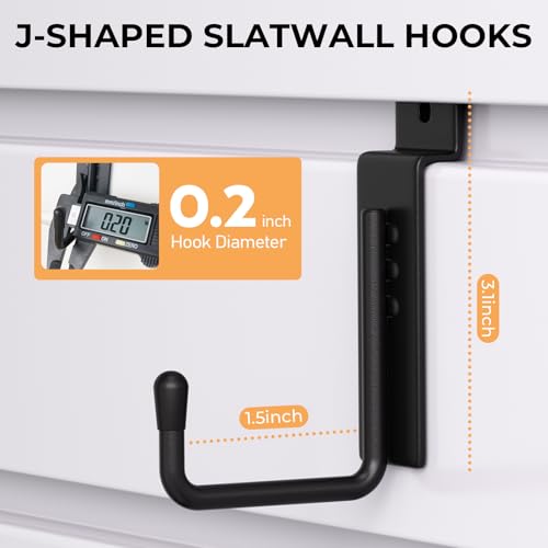 INCLY 25 Pack J-Shaped Slatwall Hooks, Heavy Duty Slat Wall Hanging Hook and Hanger, Slatwall Panel Accessories Display Hooks for Garage, Kitchen, Retail Store