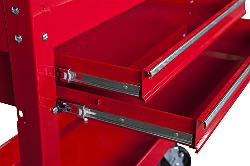 BIG RED ATC310R Torin Rolling Garage Workshop Tool Organizer: 2 Drawer Tool Chest Tray with Top Work Surface and Storage Push Cart, Red, 27.8" L x 14.6" W x 32.7" H