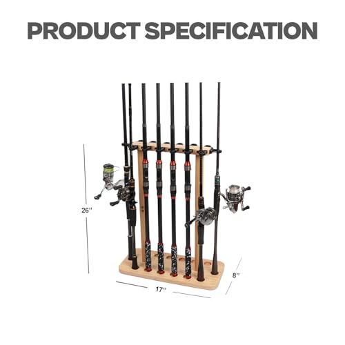 VEYWANE Fishing Rod Storage Racks, 100% Wood Floor Stand Fishing Pole Holders for Garage of 14 Rods or Combos