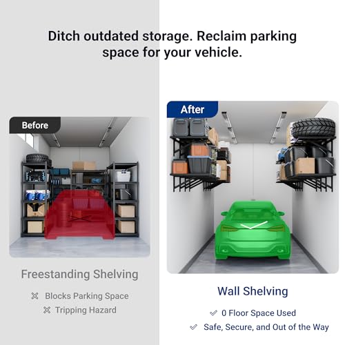 FLEXIMOUNTS 2x6ft Heavy Duty Garage Storage Shelving, 1600lbs Total Weight Capacity, 2 Pack Wall Organization System, 24 x75inch Rack Floating Shelves, Pro Series