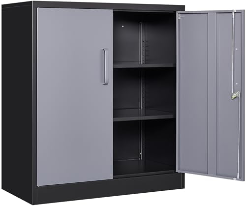 SISESOL Metal Storage Cabinet with Doors and Shelves,Garage Storage Cabinet with Lock,Black Grey Metal Cabinets with Locking Doors,Steel Cupboard for Home,Office,Garage Cabinets 36" H