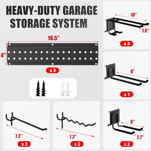 ZICANYCO Garage Tool Organizer Wall Mount 49.5 inches with 10 Adjustable Heavy-Duty Hooks, Garage Organization, Garden Tool Storage Rack, Yard, and Shed, Holds Up to 400 lbs