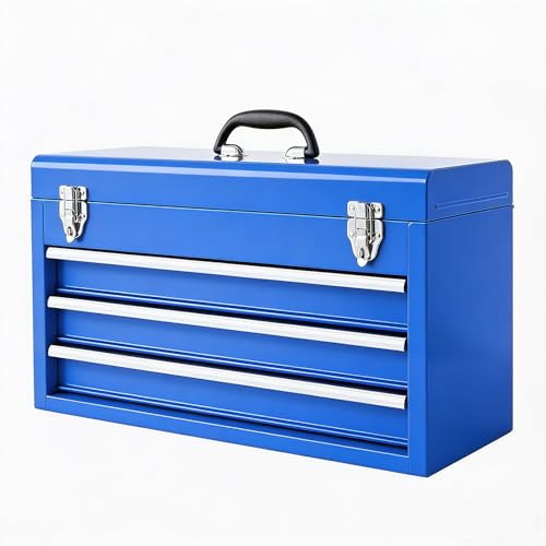 BIG RED ANTBD133-XU Torin 3 Drawer 20.5" Portable Metal Tool Box: Ball-Bearing Slides and 2 Metal Latches for Secure Closure in Garage, Home or Workbench, Blue