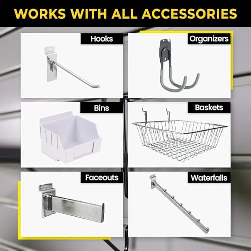 Heavy Duty 8x4 PVC Garage SlatWall Storage System (with Endcaps & Screws) - Modular Slat Wall Paneling for Garage Wall Organizer - Interlocking SlatWall Panels for Home & Commercial Use (Black)