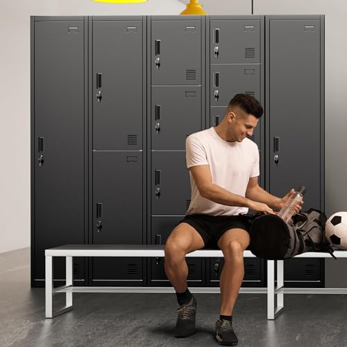 INTERGREAT 6 Door Storage Lockers for Employees, Metal Office Gym Lockers with Lock, Lockable Steel School Locker Organizer with Shelf and Card Slot for Home, Garage, Black