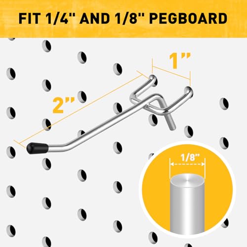 ELEAD 55-Piece 2 Inch Pegboard Hooks, Heavy Duty Peg Board Organizer Accessories, Peg Board Tool Hangers Fit for 1/4" and 1/8" Pegboard Hanging Tools Garage, Workshop, and Craft Storage