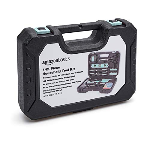 Amazon Basics 142-Piece Household Tool Kit for Home Repair, Hand Tools with Storage Case, 13.39 x 9.25 x 2.95 inch, Turquoise