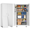 SUXXAN Metal Garage Storage Cabinet with Wheels and Pegboard 71'' x 34'' x 18'', Lockable Rolling Steel Cabinet with 5 Adjustable Shelves and Door for Garage, Office, Kitchen, Assembly Required